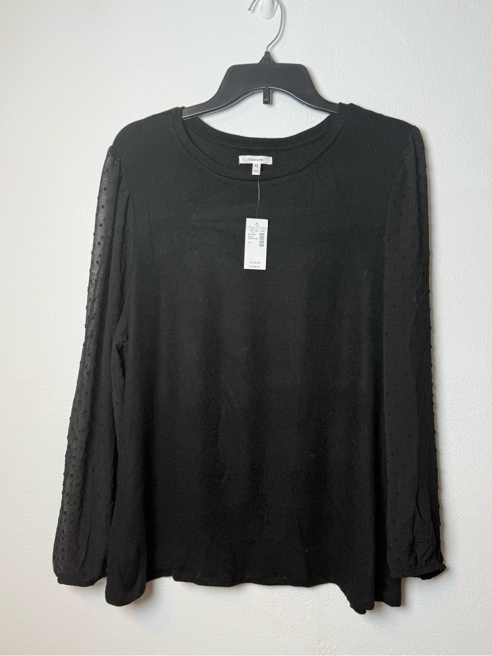 Maurices Black Long Sleeve Swiss Dot Sleeve Tee - Picture 2 of 6